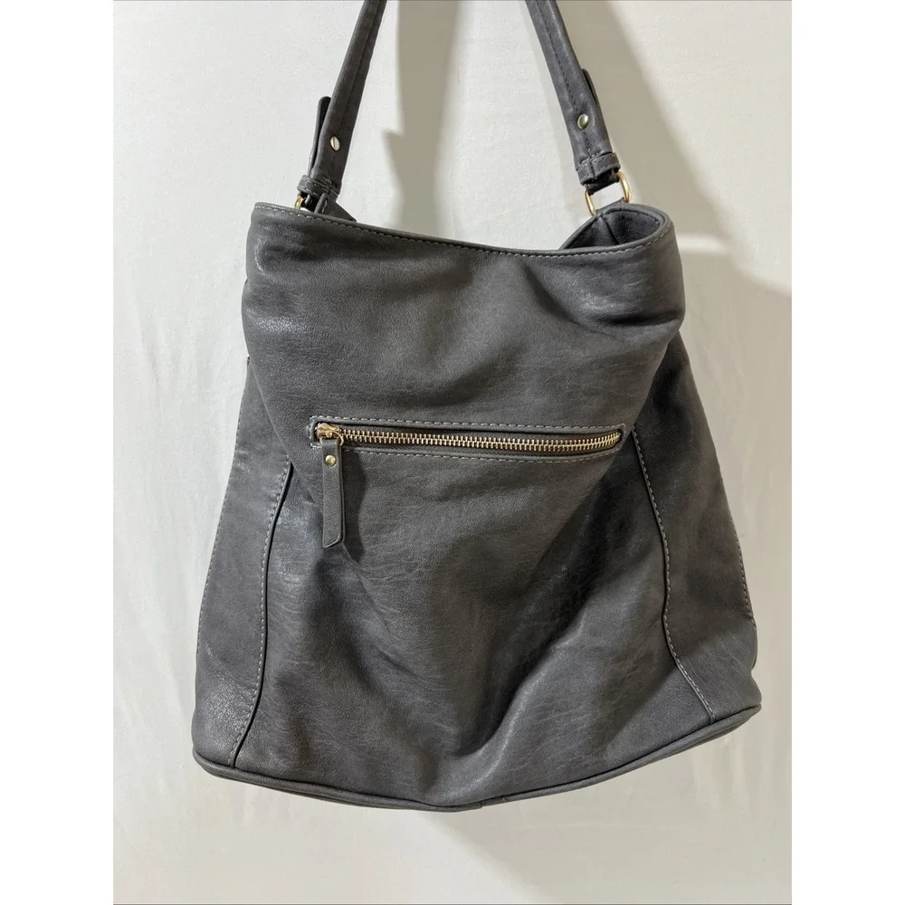 VTG Sasha + Sofi Gray  Faux Leather Large Shoulder Bag